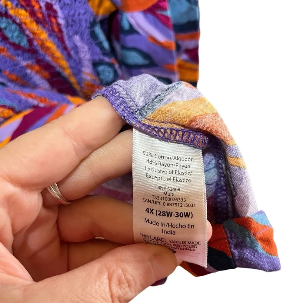 TERRA & SKY ~ Bright  Boho Smocked Top with Tiered Bell Sleeves Cotton Rayon 4X - Picture 6 of 10